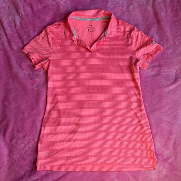 Nike Pink Striped Golf Short Sleeve Collared Top - Picture 1 of 6